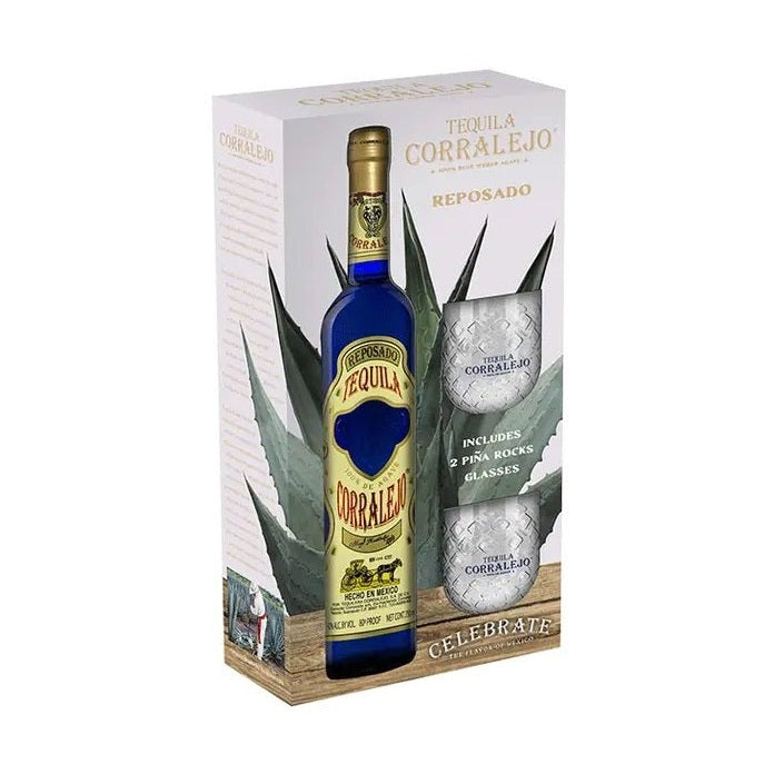 Corralejo Reposado Tequila with 2 Pina Rocks Glasses Gift Set - ForTequilaLovers.com